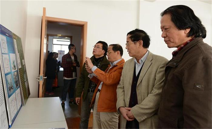 20141114毕业生毕业设计答辩现场 赵佩琪书记、项家祥经理、顾惠忠经理、王小瑜顾问参观答辩现场员工作品的展板.JPG